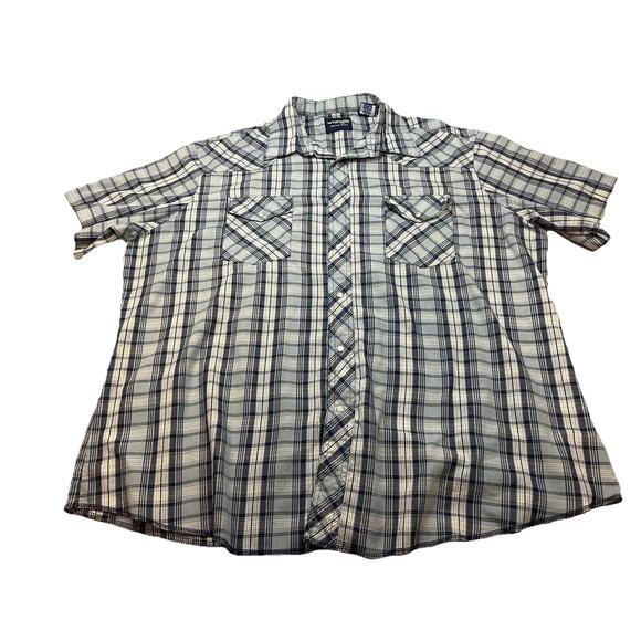 Wrangler Men’s Western Plaid Snap Button Shirt Blue Gray Short Sleeve XXL - Picture 1 of 10